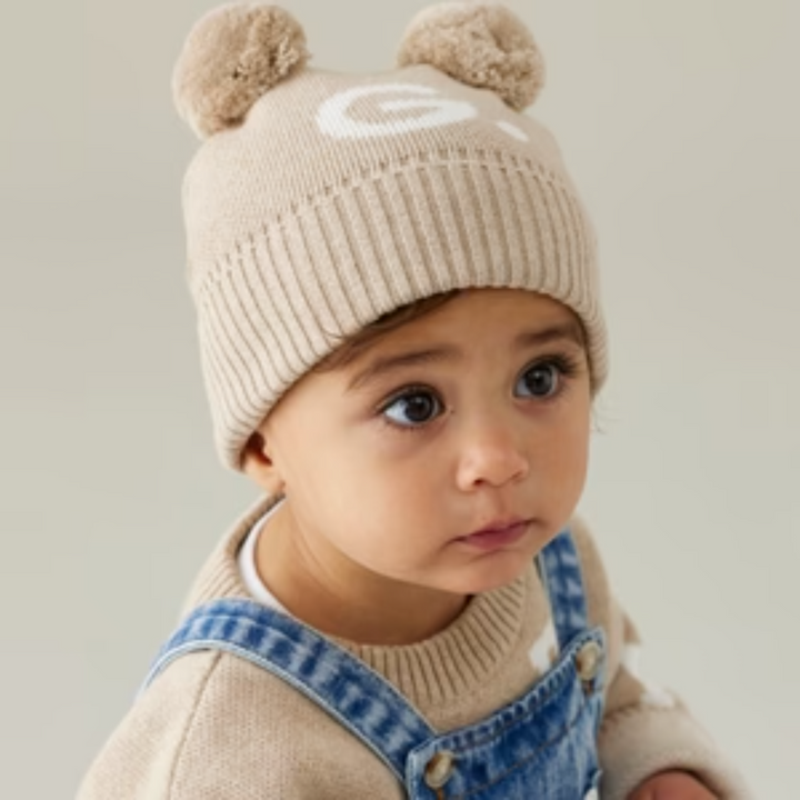 NamelyCo Double Pom Pom Beanie - Light Camel