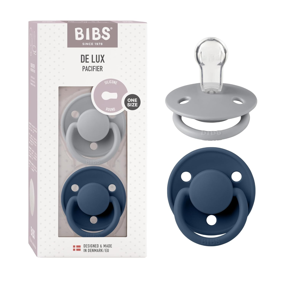 BIBS Silicone Round Nipple Pacifier Onesize - Pack of 2 (De Lux)