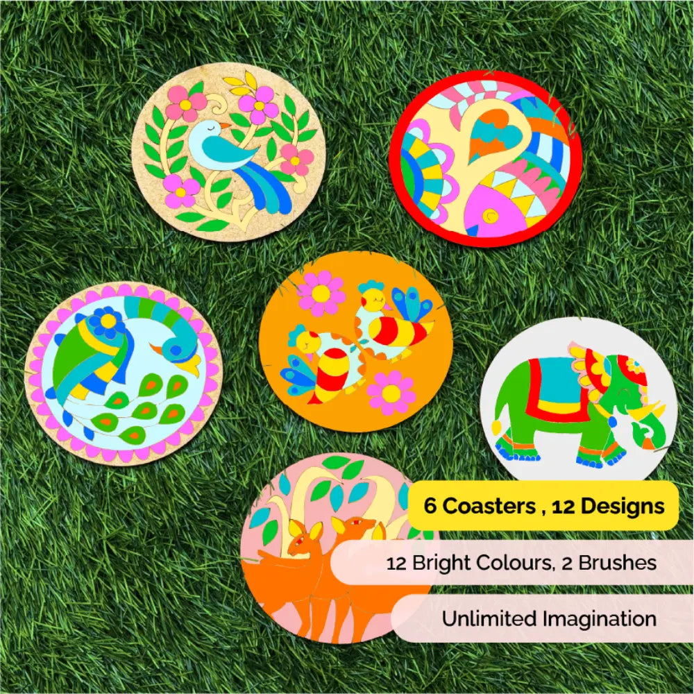 Shumee Craft DIY Coaster Painting Art Kit Featuring Mandala Madhubani Gond &amp; Pichwai Art Forms