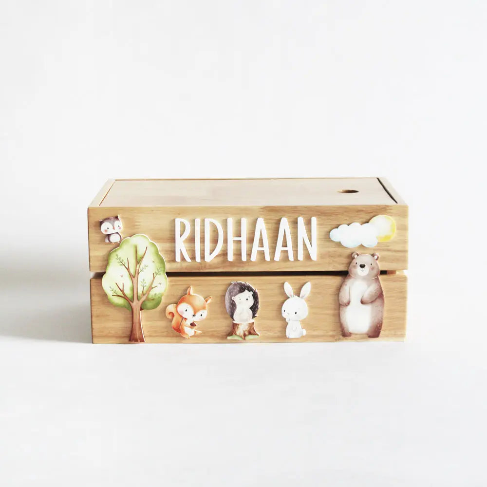 The Tiny Trove Personalized Wooden Box - Woodland Theme