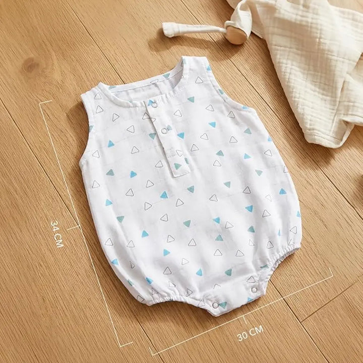 The White Cradle Organic Cotton Baby Romper for Newborn Baby Boy &amp; Girl | Pack of 2 Blue Triangle with Car Infant Rompers | Snap Button Crotch for Easy Diaper Change | Soft Summer Baby Outfit