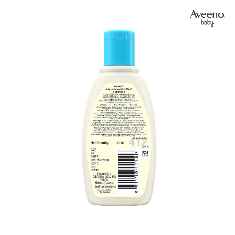 Aveeno Baby Daily Moisture Wash and Shampoo - 100ml