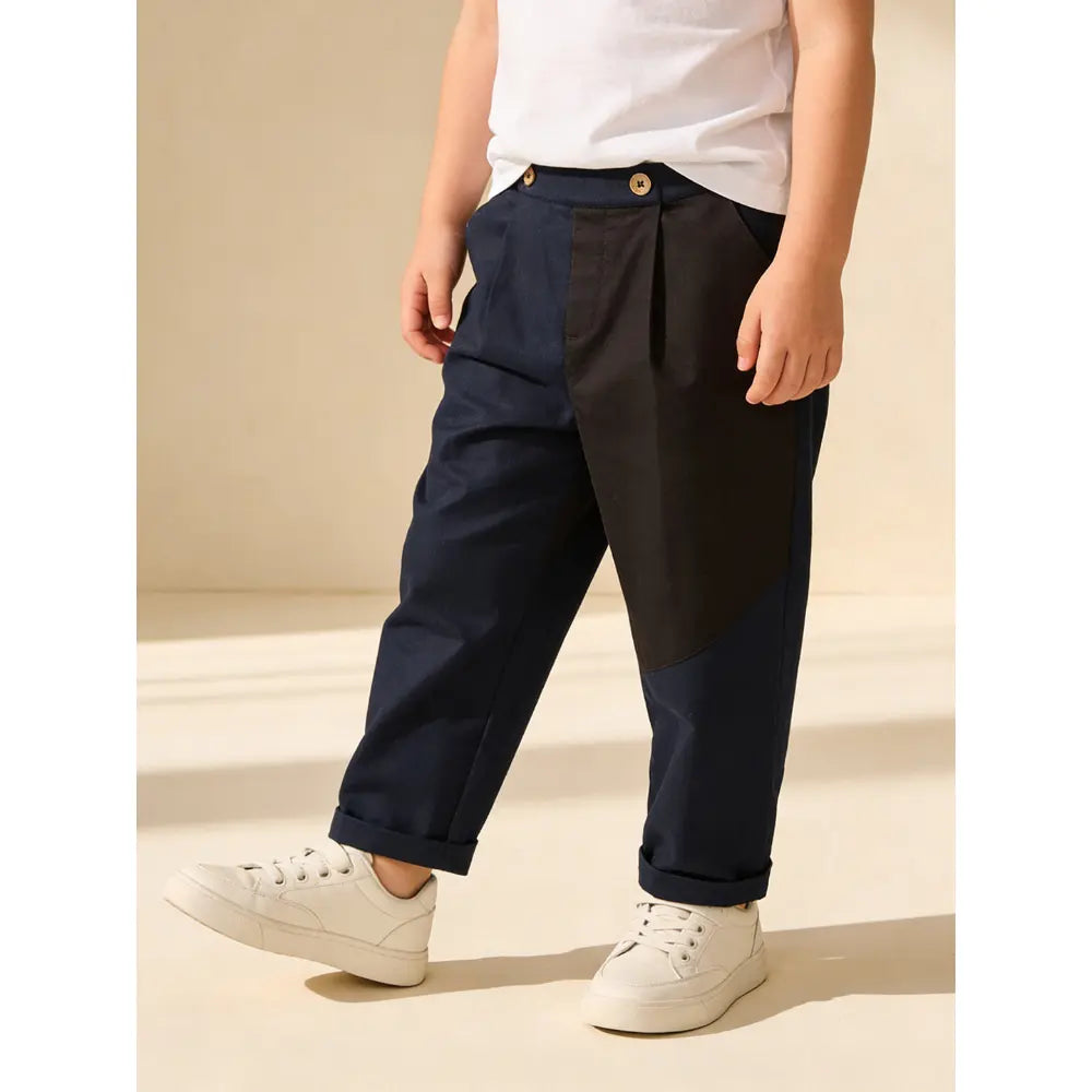 The Baby Trunk Unisex Comfy Patch Pants - Navy and Coffee
