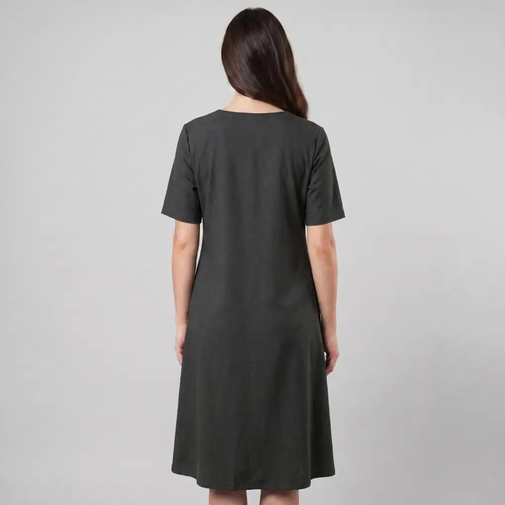 SOL MAMA Pleat Front Zip Dress - Dark Grey
