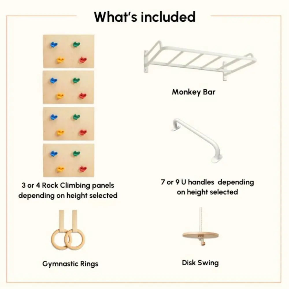 Curious Cub Ultimate Jungle Gym 3 | 5 Components - Rock Climbing, Monkey Bar, U Handles, Gymnastic Rings, Disk Swing | Ages 4-15 Years