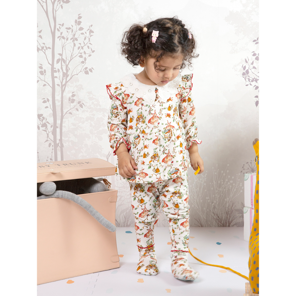 The Baby Trunk Organic Cotton Embroidered Coord Set – Gift Box for Baby Girls