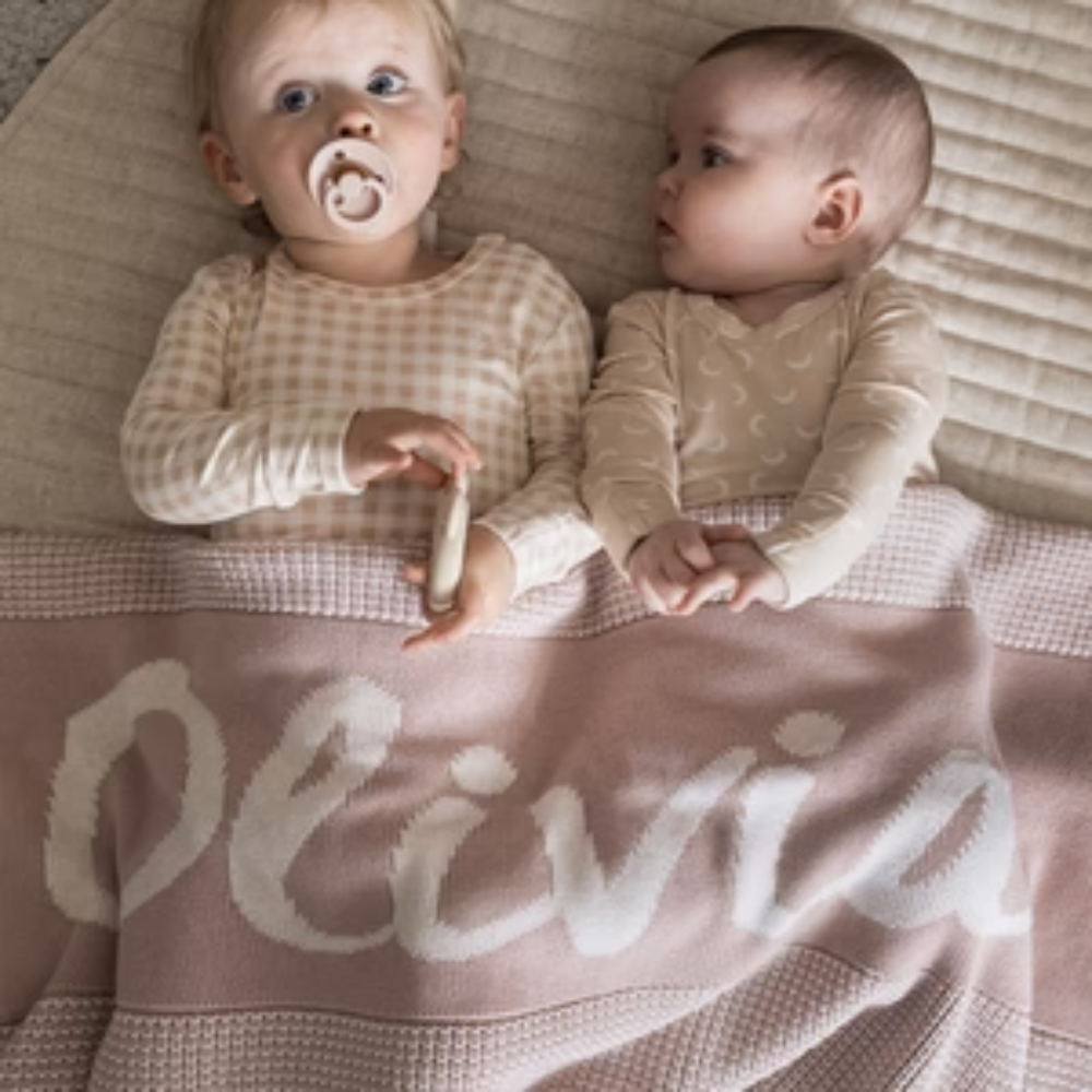 NamelyCo Chunky Two Tone Name Blanket - Ballet