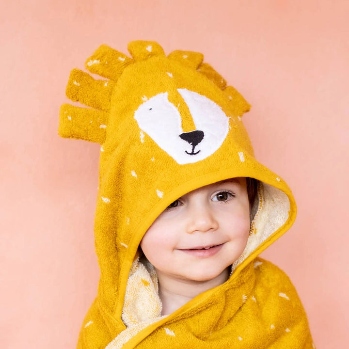 Trixie Hooded Baby Towel | Ultra-Soft 100% Organic Cotton Terry Bath Towel for Newborns, Babies &amp; Toddlers | 75 x 75 cm | 0 Months Onwards | Mr. Lion