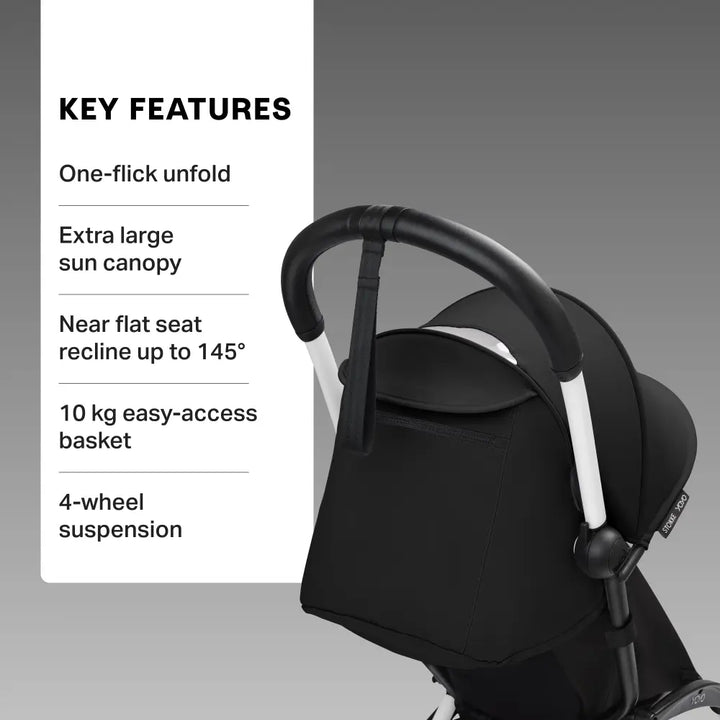 Stokke YOYO3 Stroller | Lightweight Compact Travel Stroller for Babies | Cabin Friendly &amp; Foldable | UPF 50+ Sun Protection | 5 Point Safety Harness | Award Winning Design | YOYO Stroller India | 6 Months to 4 Years – White/Black