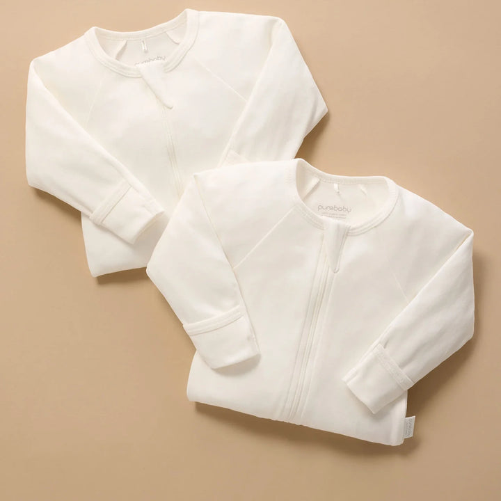 Purebaby Unisex Nautical Pack of 2 Organic Cotton Baby Growsuits - Vanilla