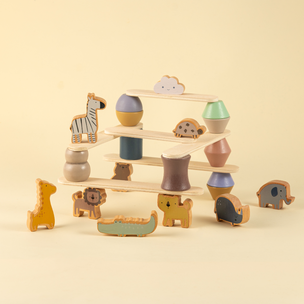 Playbox Wooden Zoo Tower Balancing Activity Toy