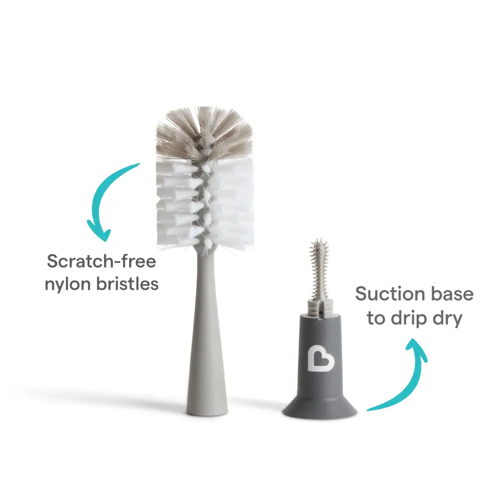 Munchkin Modern Bristle Baby Bottle Brush - with Suction Base and  Soft Rubber Nipple Brush - Grey