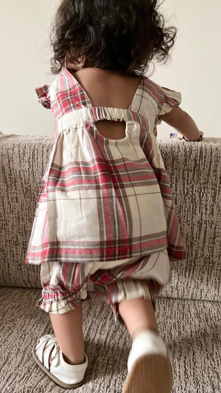 Sweetlime By AS Classic Plaid Ruffle Sleeve Top and Shorts Co-ord Set - White &amp; Red