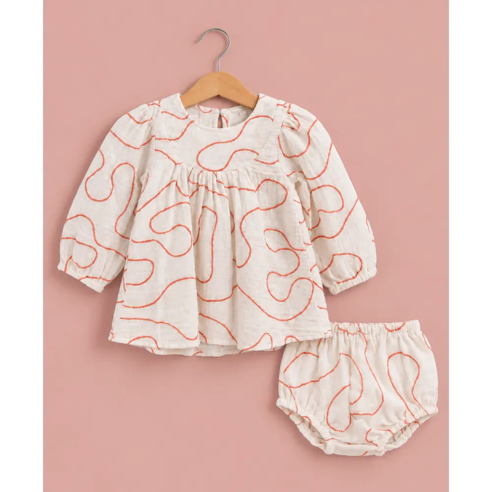 Sweetlime By AS Organic Cotton Baby Girl Abstract Embroidered Dress with Bloomer
