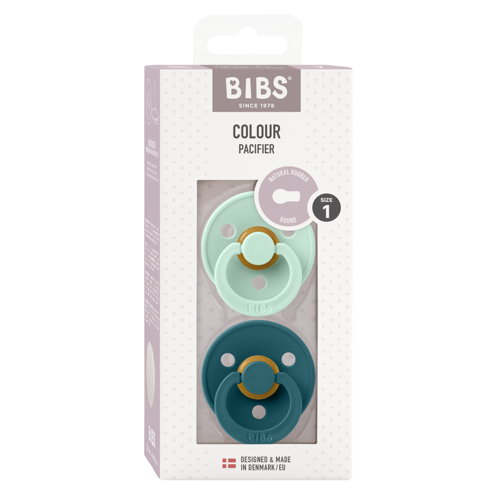 BIBS Colour Latex Round Pacifier, Size 1 ( Pack of 2)