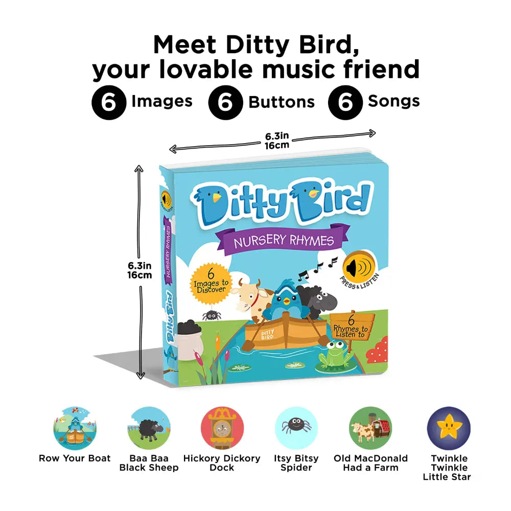 Ditty Bird Musical Book - Fun &amp; Interactive Nursery Rhyme Book for Toddlers, Baby Sound &amp; Music Book, 12M+, USB-C Rechargable - Nursery Rhymes