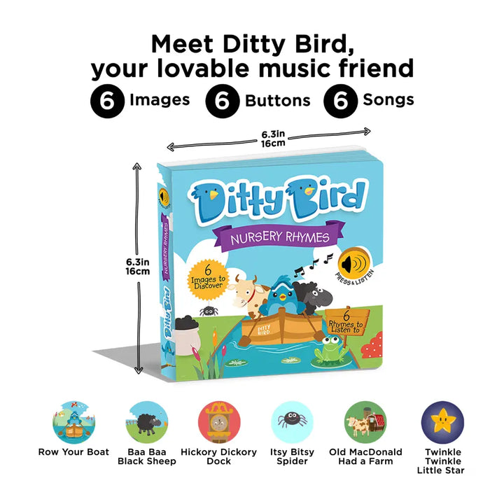 Ditty Bird Musical Book - Fun &amp; Interactive Nursery Rhyme Book for Toddlers, Baby Sound &amp; Music Book, 12M+, USB-C Rechargable - Nursery Rhymes