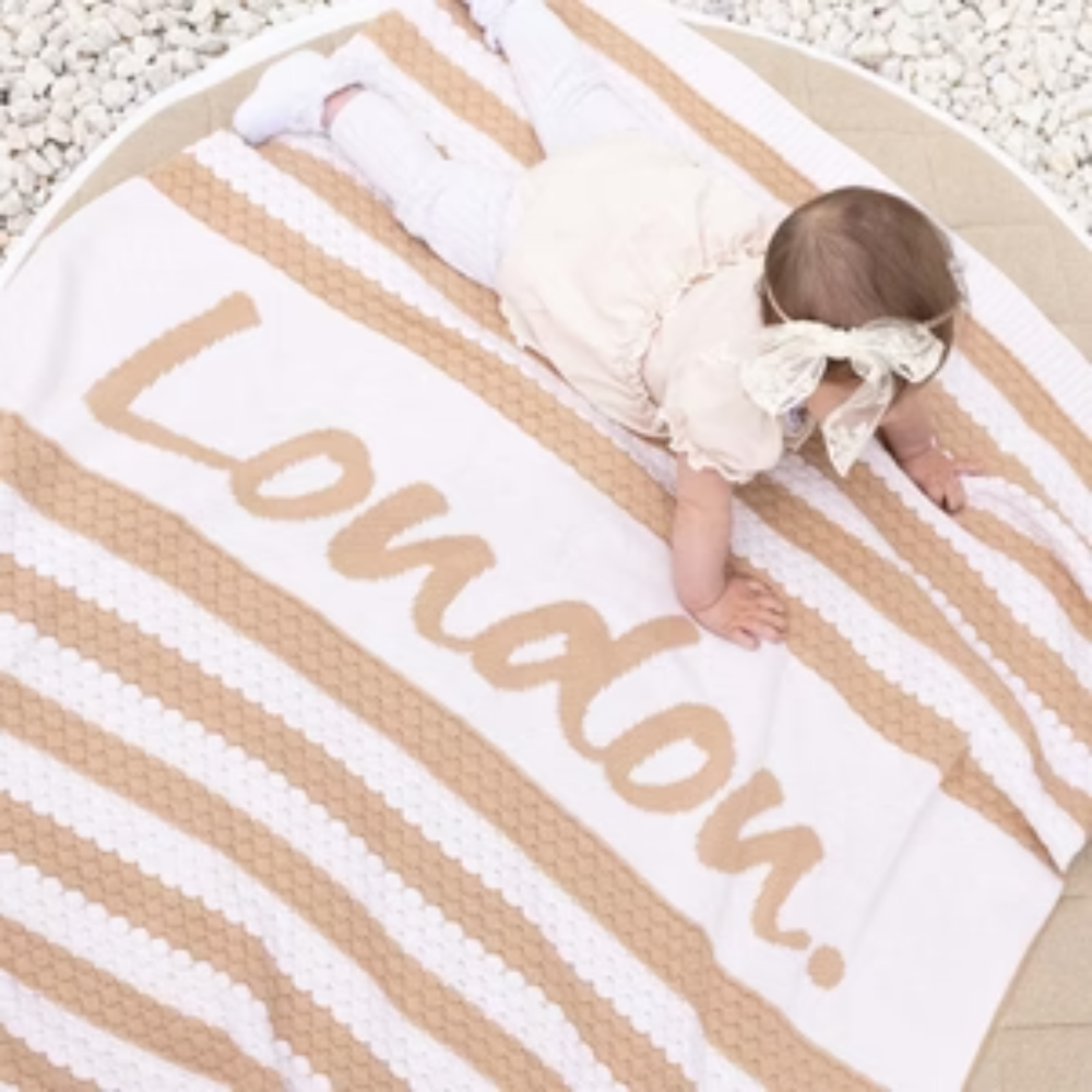 NamelyCo Bubble Stripe Name Blanket - Almond Stripe