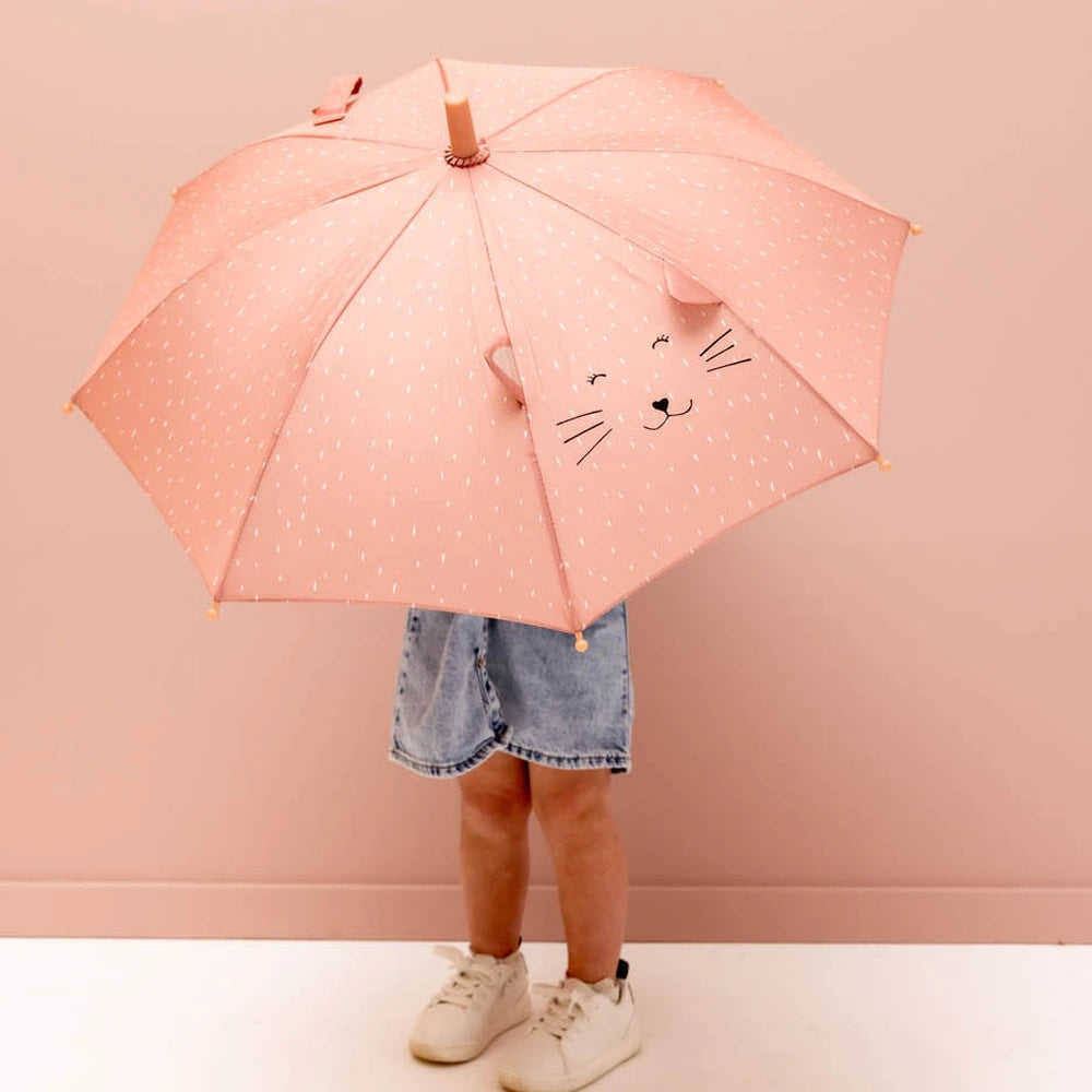 Trixie Kids Umbrella | Lightweight 100% Recycled Polyester Rain Umbrella with Child-Safe Sliding System &amp; Aluminium Frame | 3 Years Onwards | Mrs. Cat