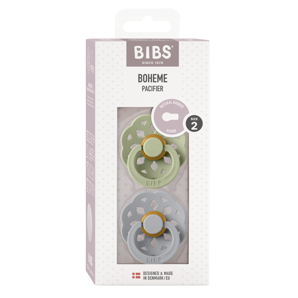 Bibs Latex Round Pacifier Nipple Size 2 - Pack of 2 (Boheme) - Ivory & Sage