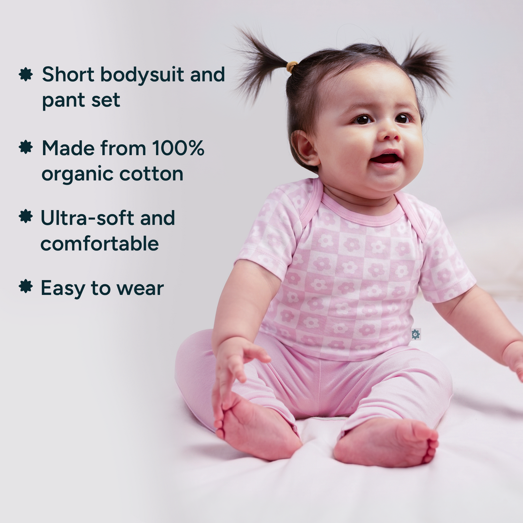 Nintara Baby 100% Cotton Unisex Bodysuit &amp; Pant Set – Baby Bloom (Pack of 1)