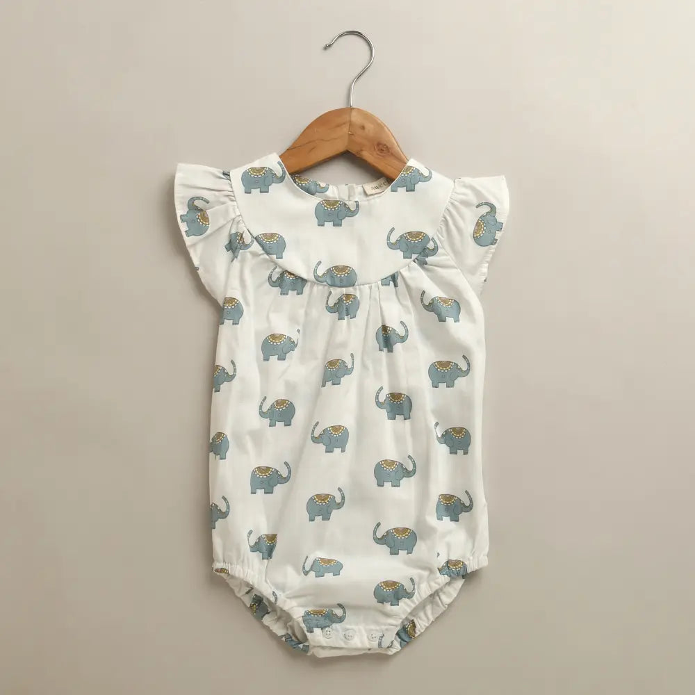 Sweetlime By AS Baby Girls Elephant Print Cotton Romper White