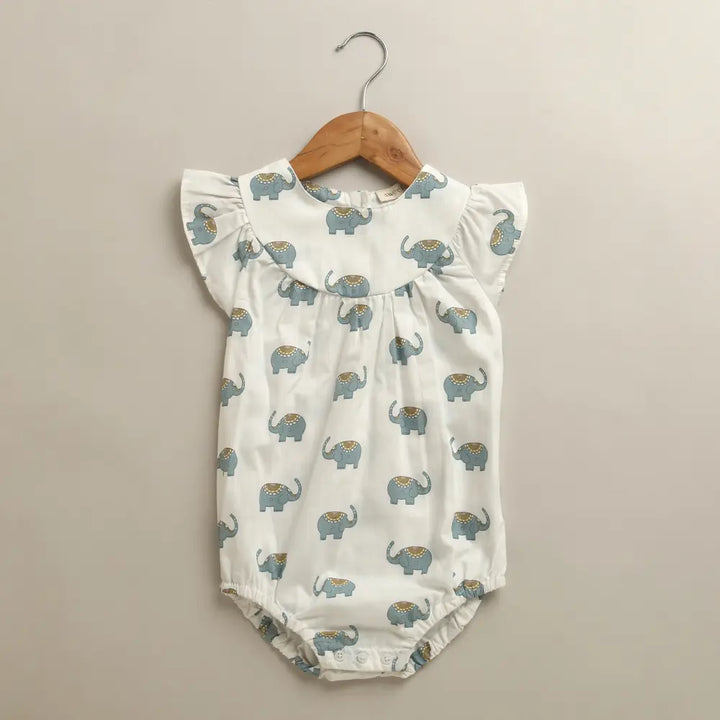 Sweetlime By AS Baby Girls Elephant Print Cotton Romper White