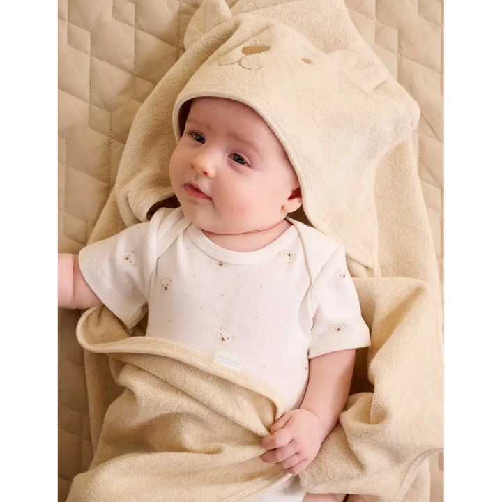 Purebaby Unisex Pack of 2 Bear Organic Cotton Easy Neck Bodysuits - Vanilla