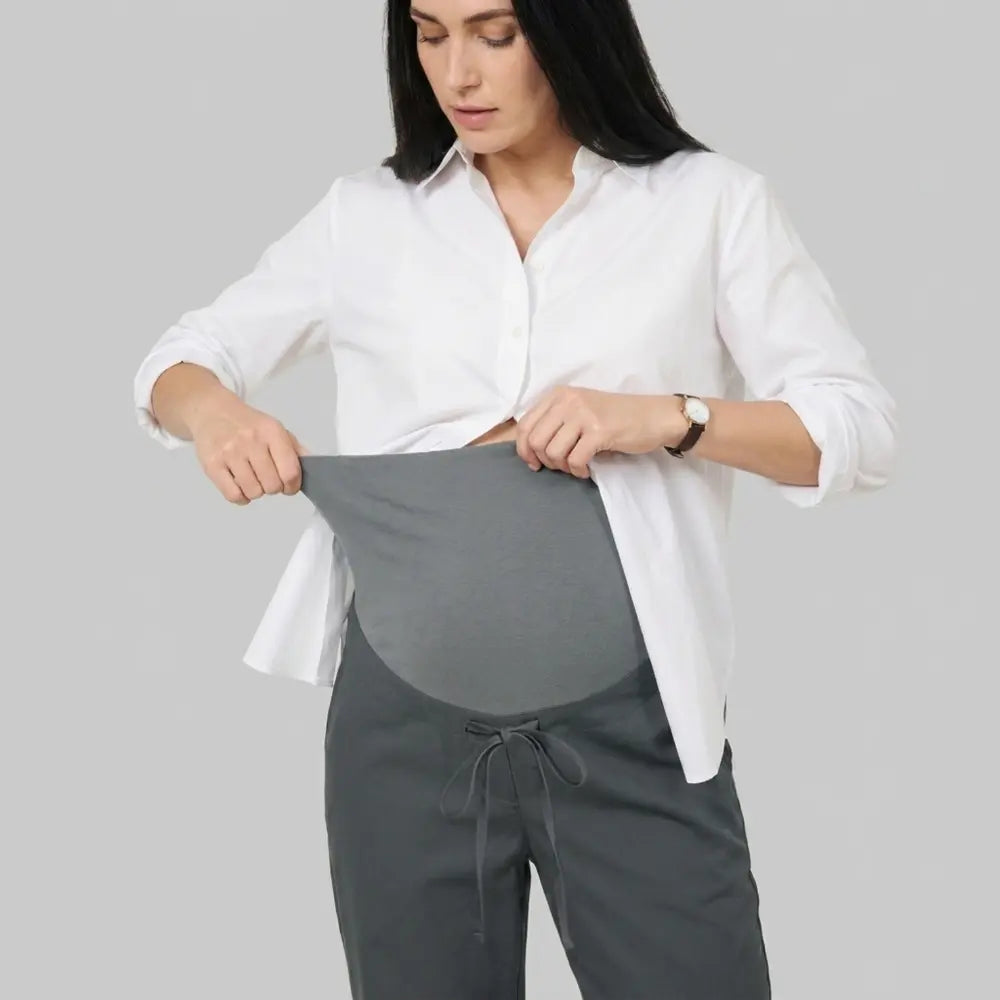 SOL MAMA Drawstring Over Bump Pants - Dark Grey