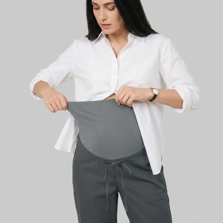 SOL MAMA Drawstring Over Bump Pants - Dark Grey