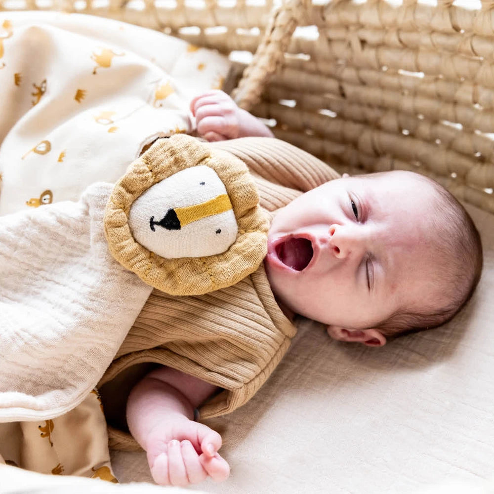 Trixie Baby Muslin Comforter | Ultra-Soft Newborn Comfort Blanket for Sleep, Soothing &amp; Everyday Comfort | 0 Months Onwards | Mr. Lion