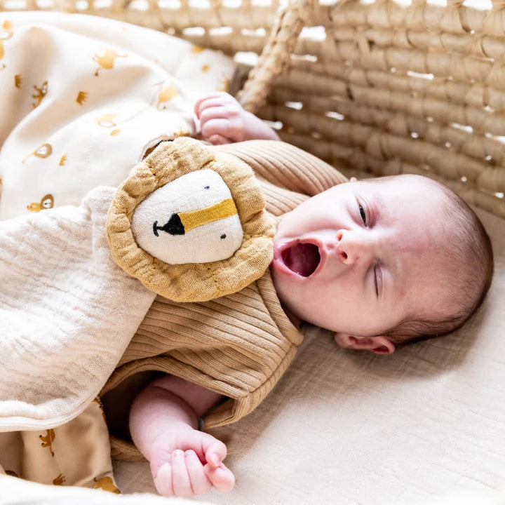 Trixie Baby Muslin Comforter | Ultra-Soft Newborn Comfort Blanket for Sleep, Soothing &amp; Everyday Comfort | 0 Months Onwards | Mr. Lion
