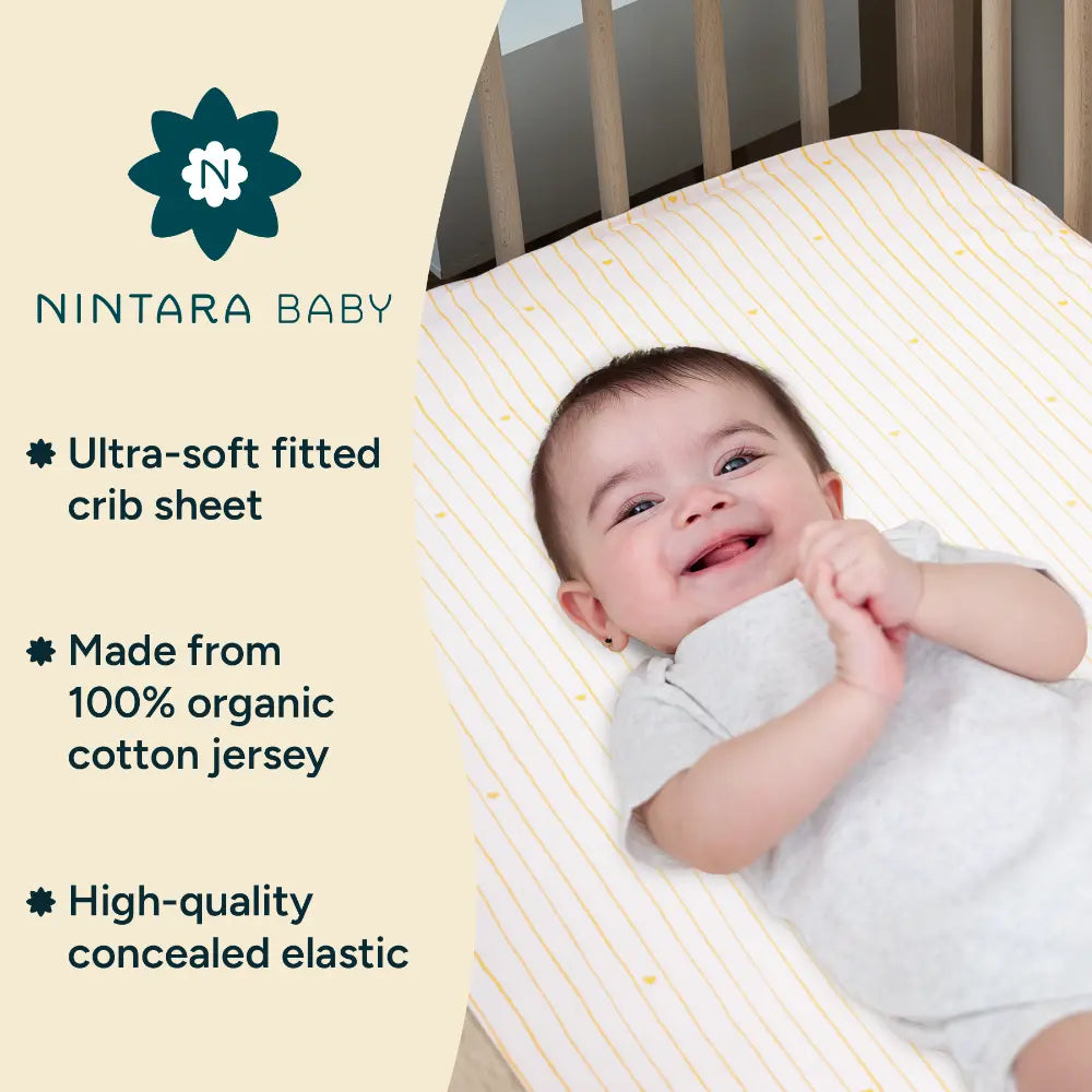 Nintara Baby Fitted Crib Sheet – 100% Organic Cotton Jersey 47 x 24 Inch (120 x 60 cm) - Cocoa Hearts