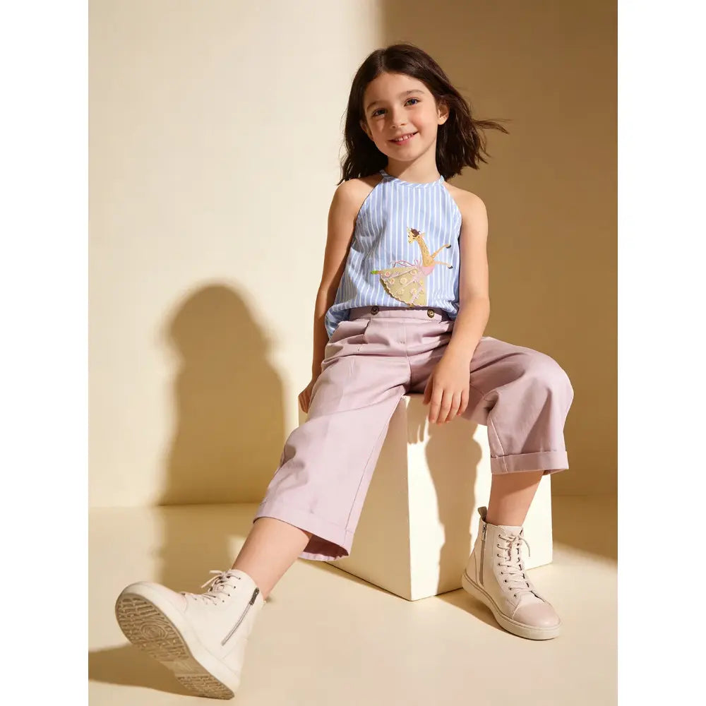 The Baby Trunk-Blue/White Giraffe Top &amp; Bow Headband For Girls