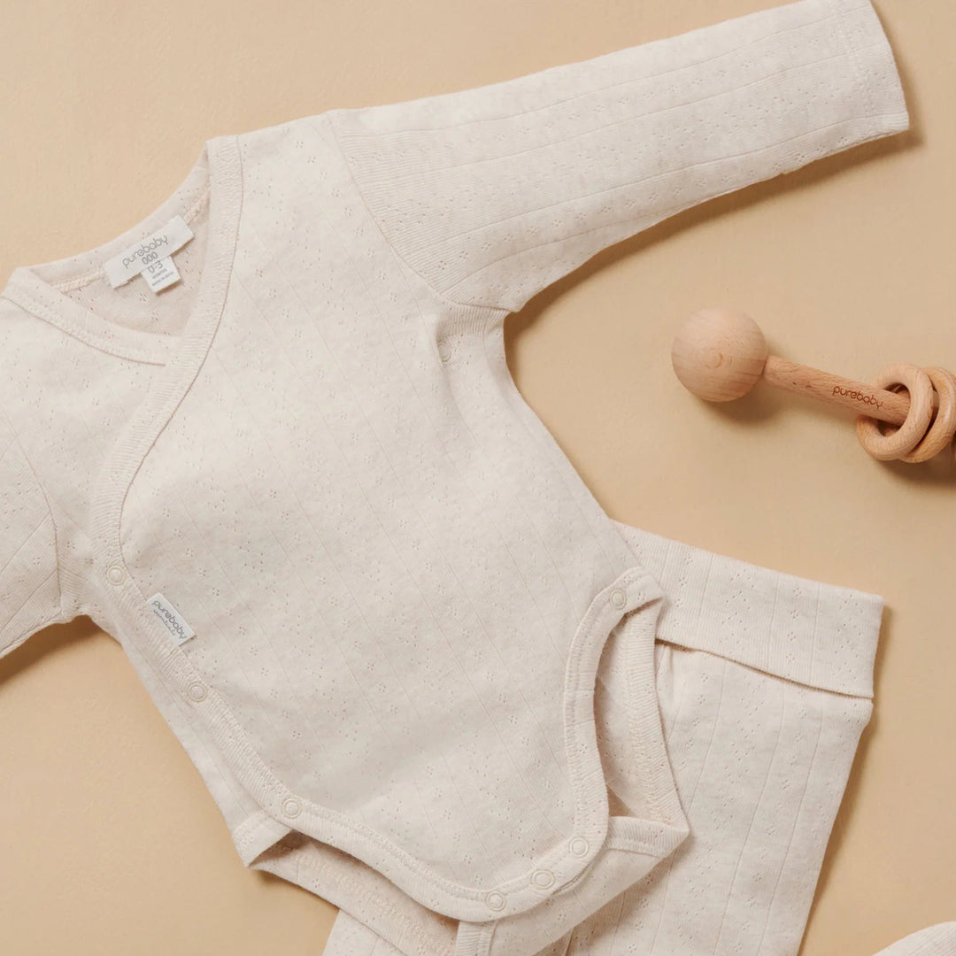 Purebaby Unisex Organic Cotton Pointelle Baby Leggings - Wheat Melange