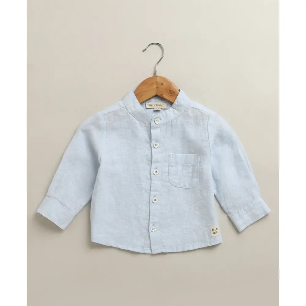 Sweetlime By As Sky Blue Mandarin Linen Shirt