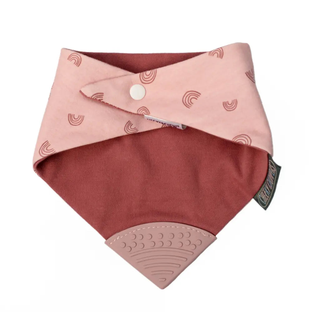 Cheeky Chompers Neckerchew for Babies &amp; Toddlers, Reversible Bib with Attached Silicone Teether, Super Absorbent, BPA-Free, 2–24 Months - Rainbow Rose