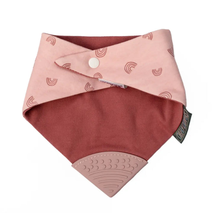 Cheeky Chompers Neckerchew for Babies &amp; Toddlers, Reversible Bib with Attached Silicone Teether, Super Absorbent, BPA-Free, 2–24 Months - Rainbow Rose
