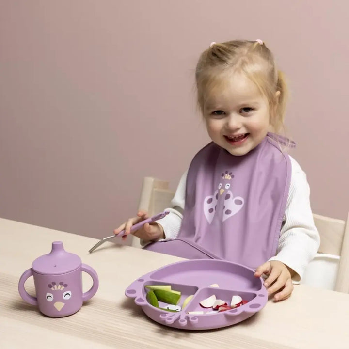 Trixie Waterproof Baby Bib Set | 2-Pack Feeding Bibs with Food Catcher Pocket, Adjustable Closure &amp; Easy-Clean Design | 3 Months Onwards | Mrs. Peacock