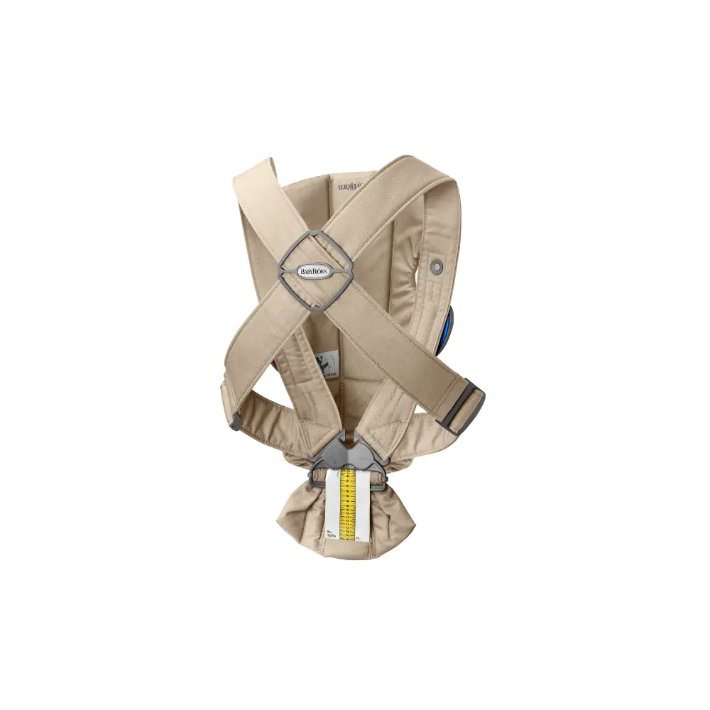 BabyBjorn Mini Baby Carrier (Woven), Soft &amp; Lightweight Fabric, 3 Carrying Positions, Ergonomic “M” Position and Head Support, Adjustable Waistbelt &amp; Cross Straps, Easy to Use, Birth to 12 Months (upto 11kg) - Beige