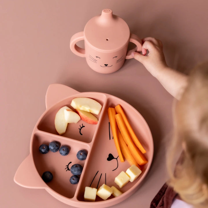 Trixie Silicone Divided Suction Plate | 100% Food-Grade Silicone Plate with Stick &amp; Stay Base, Compartments &amp; Easy-Clean Design | 4 Months Onwards | Mrs. Cat