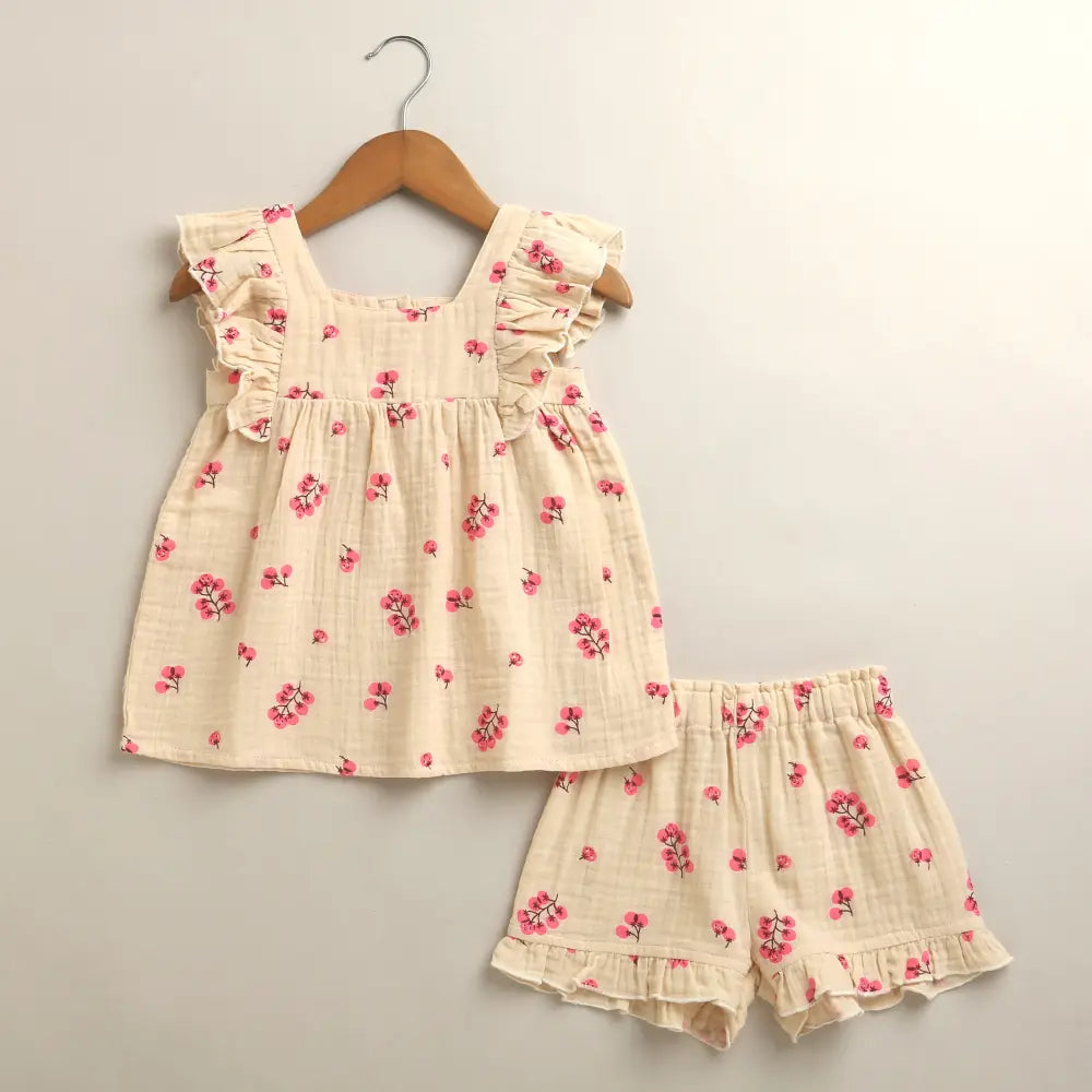 Sweetlime By As Cherry Kiss Cotton Ruffle Summer Co-ord Set