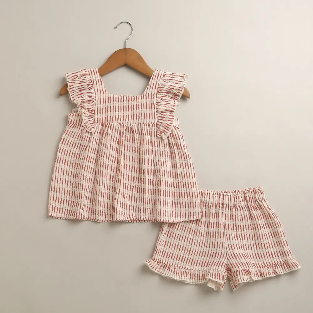 Sweetlime By As Candy Stripe Cotton Ruffle Summer Co-ord Set