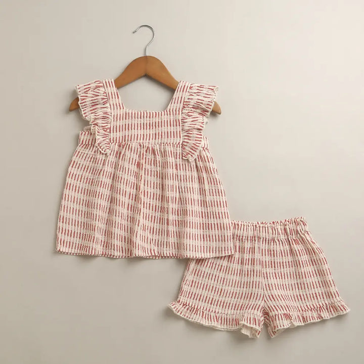 Sweetlime By As Candy Stripe Cotton Ruffle Summer Co-ord Set