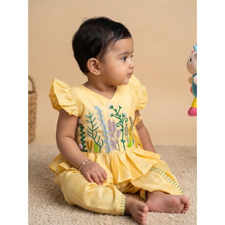 PureCloth.Co Jamna Set | Girls Chanderi Silk | Yellow