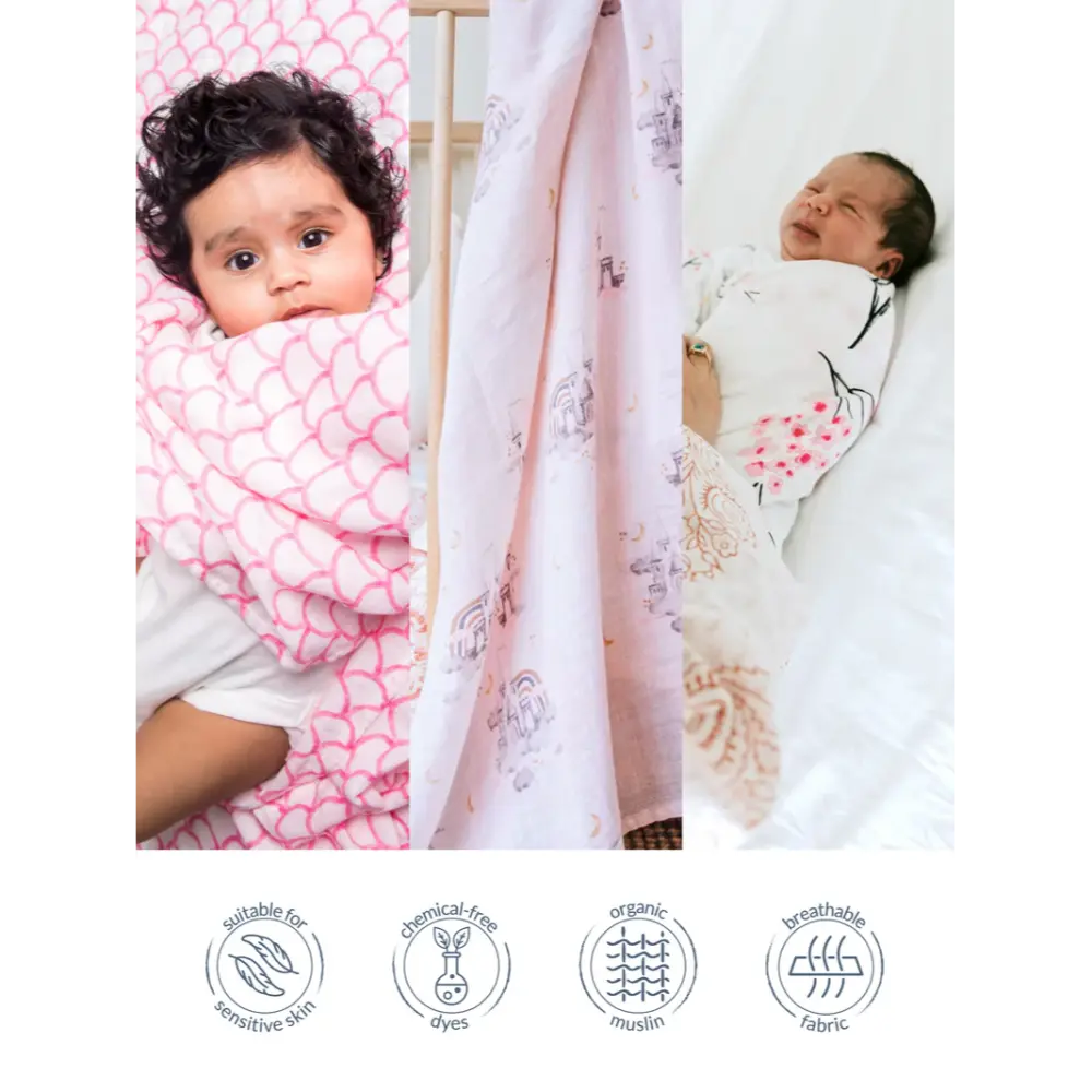 Malabar Baby Swaddle Wrap Blanket Set for Newborn Baby, Baby Shower Gift Set - Fairy Tale