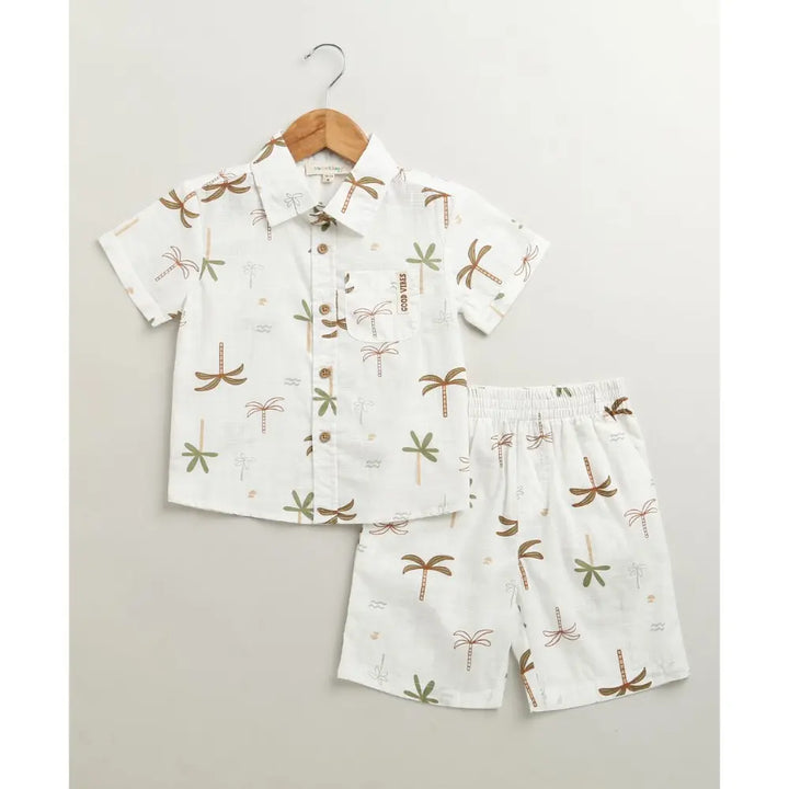 Sweetlime By AS Tropical Breeze Cotton Co-ord Set - White(Double Cloth)