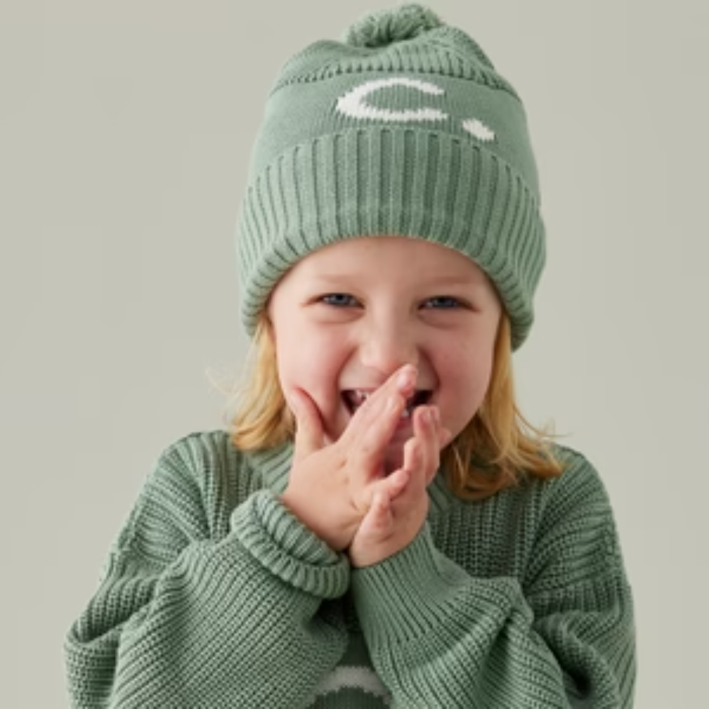 NamelyCo Chunky Knit Letter Beanie - Lily Pad