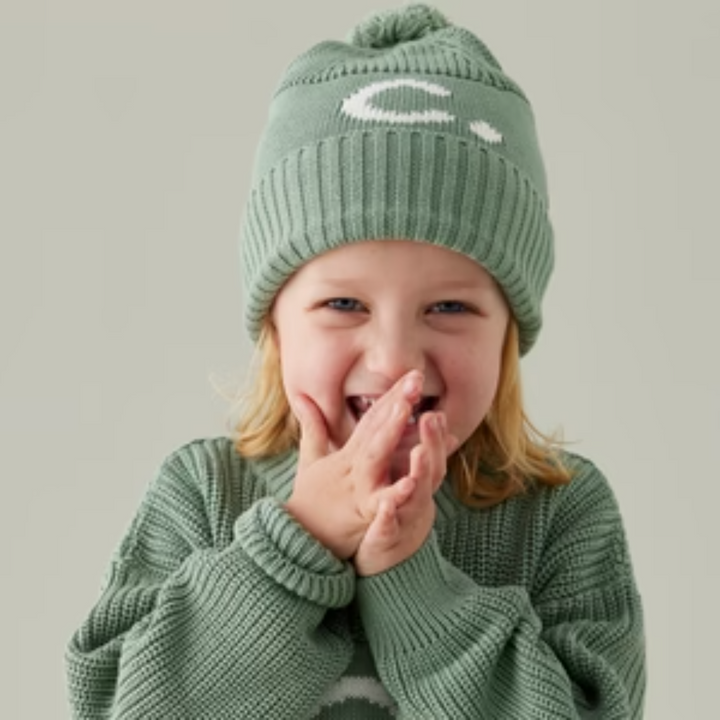 NamelyCo Chunky Knit Letter Beanie - Lily Pad