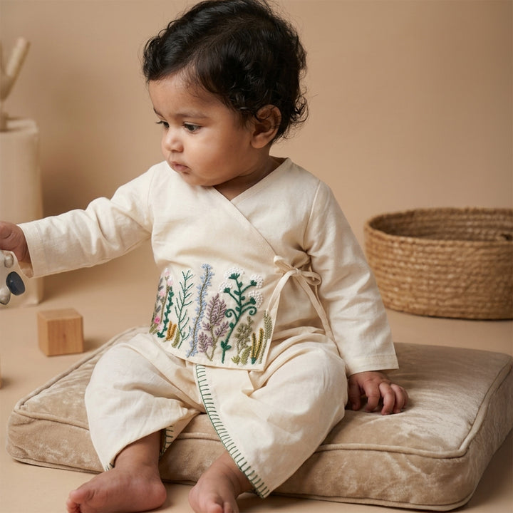 PureCloth.Co Co Jamna Set for Newborn Boys Chanderi Silk - Off-White